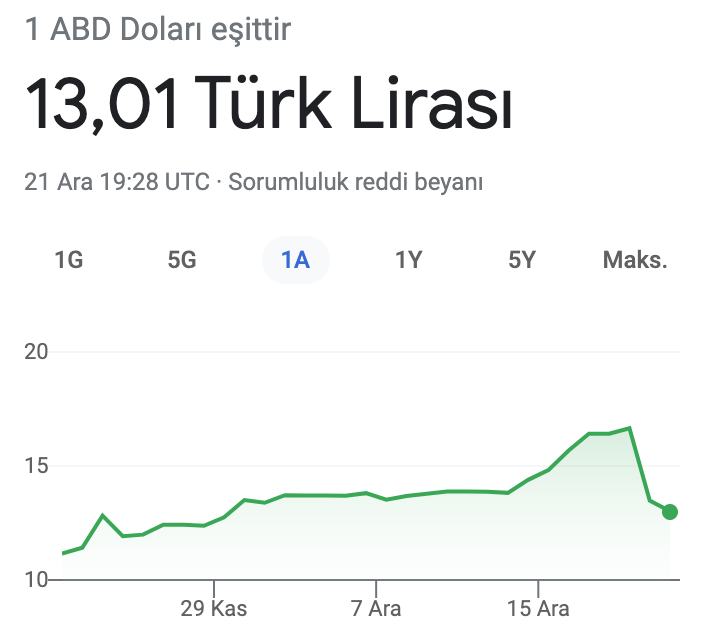 Dolar 13 TL